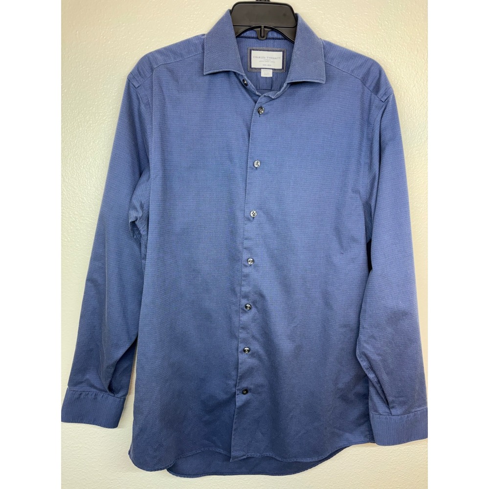 Charles Tyrwhitt Mens Blue Cotton Micro Diamond Dress Shirt Classic Fit